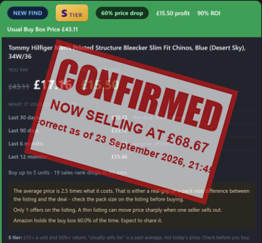 A posted lead, re-checked live and stamped confirmed, showing the price it now sells for.